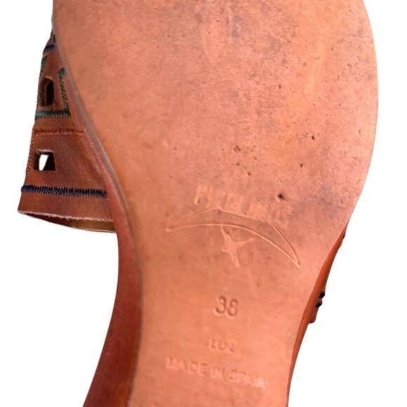 Pikolinos Leather Sandals Caramel Aztec Cutout Low Wedge Slides Size 7/38 - Picture 8 of 8